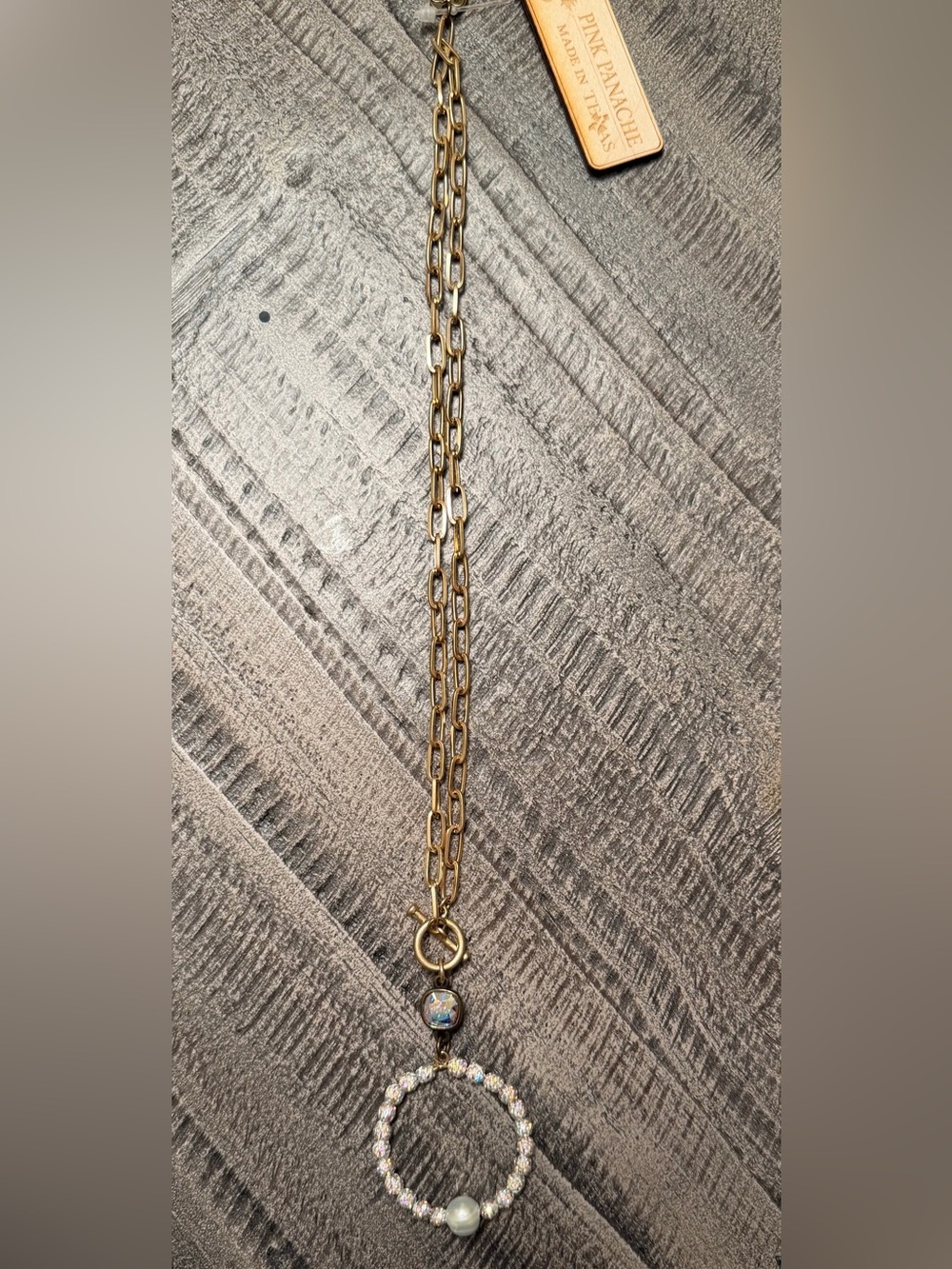 Pink Panache Gold-Tone Crystal Hoop Pendant Necklace with Pearl Accent